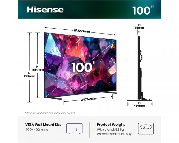 HISENSE 100 inča 100E7S PRO Hi-QLED 4K UHD Smart TV 