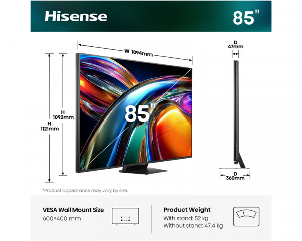 HISENSE 85 inča 85UR9S ULED RGB Mini LED 4K UHD Smart TV 