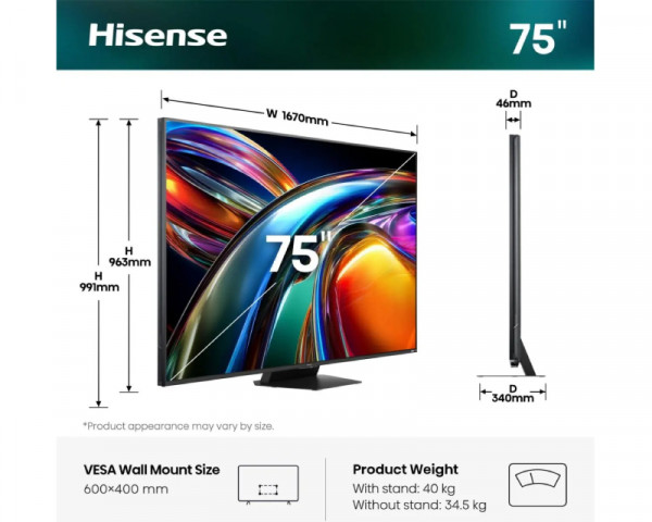 HISENSE 75 inča 75UR9S ULED RGB Mini LED 4K UHD Smart TV 