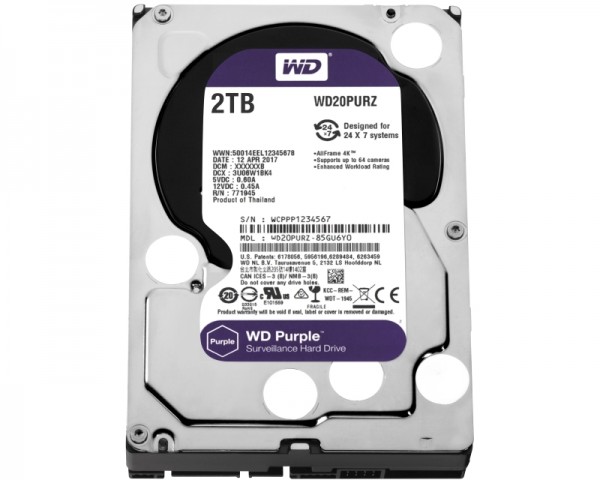 WD 2TB 3.5'' SATA III 64MB IntelliPower WD20PURZ Purple