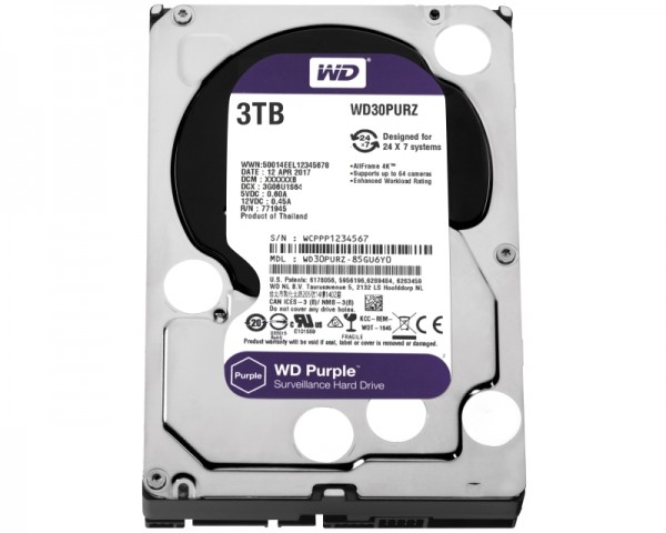 WD 3TB 3.5'' SATA III 64MB IntelliPower WD30PURZ Purple