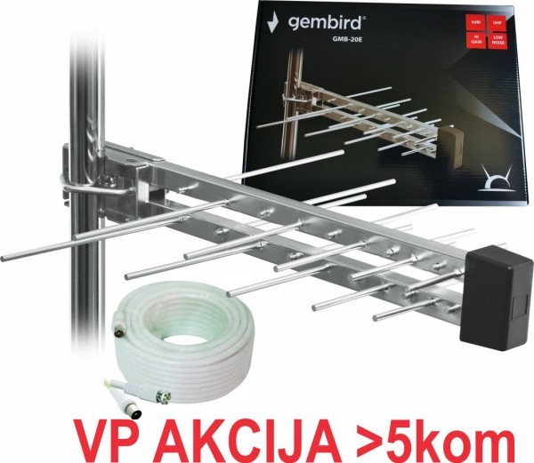GMB-20E sa kutijom +15m ** Gembird Antena Loga UHF sa RF-Konektorom,20el, 39cm,6dB alu +kabl 15m 551
