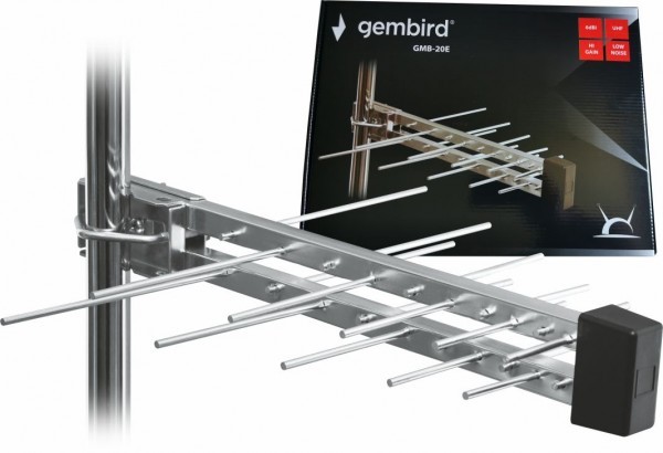 GMB-20E sa kutijom **Gembird Antena Loga UHF sa RF-Konektorom, 20elemenata, duzina 39cm, 6dB alu 381