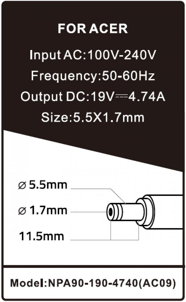 NPA90-190-4740 (AC09) ** Gembird punjac za laptop 90W-19V-4.74A, 5.5x1.7mm yellow (794)