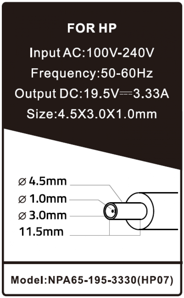 NPA65-195-3330 (HP07) ** Gembird punjac za laptop 65W-19.5V-3.33A, 4.5x3.0mm PIN blue(729 Alt=DE11)