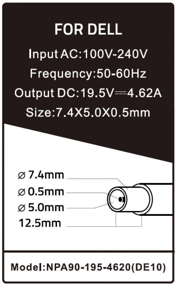 NPA90-195-4620 (DE10) **Gembird punjac za laptop 90W-19.5V-4.62A, 7.4x5.0mm black PIN (876)