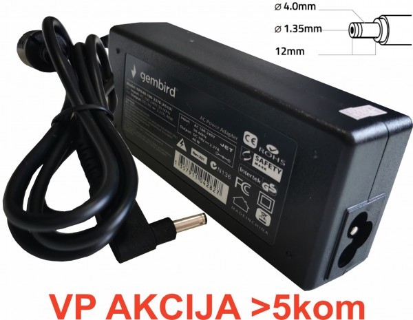 NPA65-190-3420 (AS14) ** Gembird punjac za laptop 65W-19V-3.42A, 4.0x1.35mm black (655)