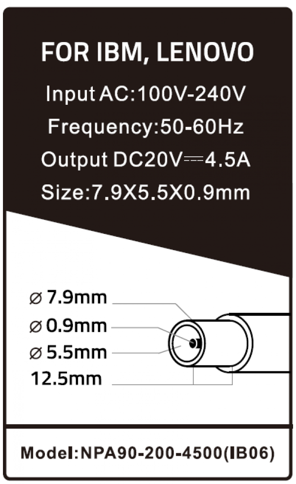 NPA90-200-4500 (IB06) ** Gembird punjac za laptop 90W-20V-4.5A, 7.9x5.5mm yellow PIN (655)