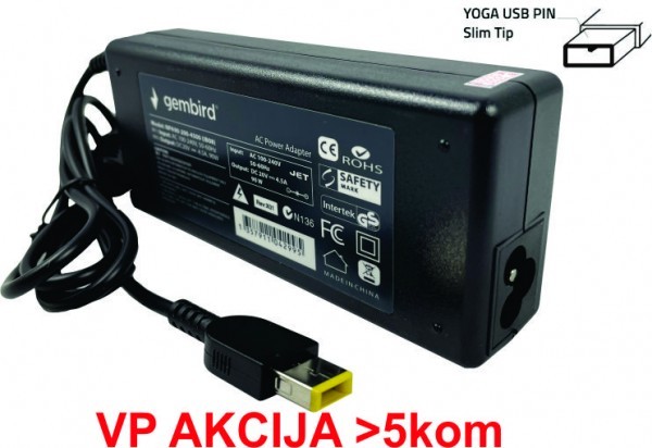 NPA90-200-4500 (IB08) ** Gembird punjac za laptop 90W-20V-4.5A, USB Yellow PIN (983)