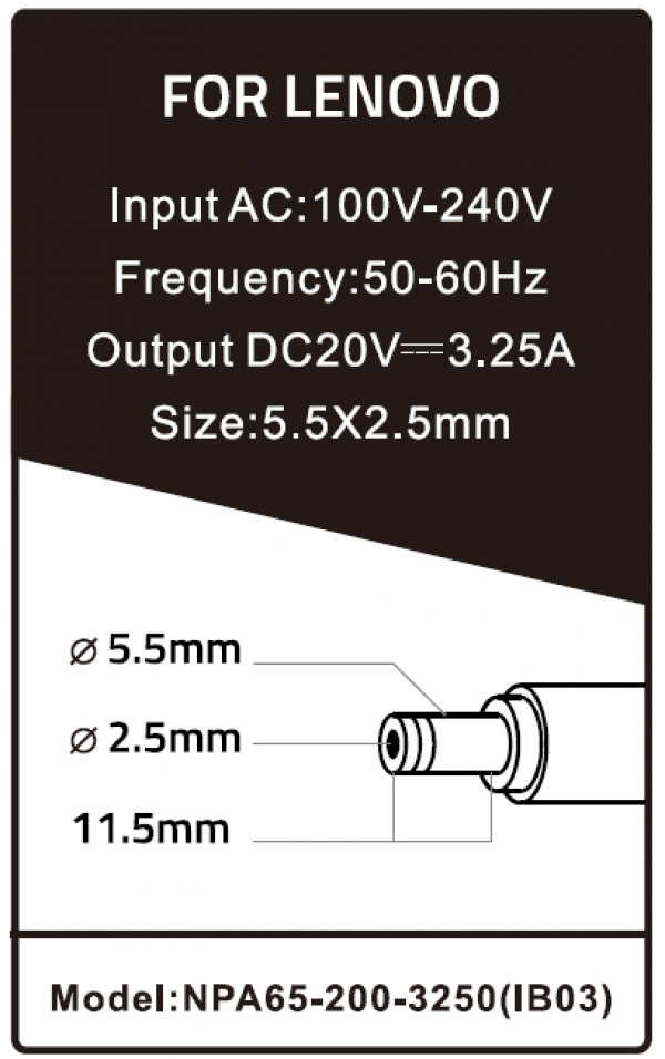 NPA65-200-3250 (IB03) ** Gembird punjac za laptop 65W-20V-3.25A, 5.5x2.5mm Black (655)