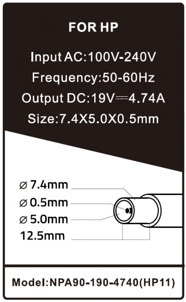 NPA90-190-4740 (HP11) ** Gembird punjac za laptop 90W-19V-4.74A, 7.4x5.0mm black PIN (835)