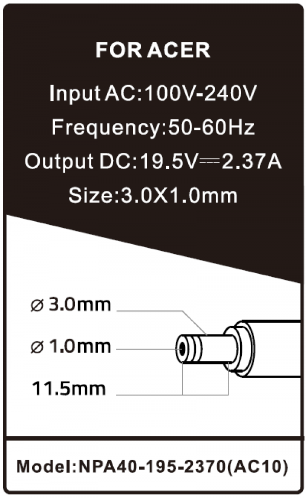 NPA40-195-2370 (AC10) ** Gembird punjac za laptop 40W-19.5V-2.37A, 3.0x1.1mm black (655 alt=AC08)