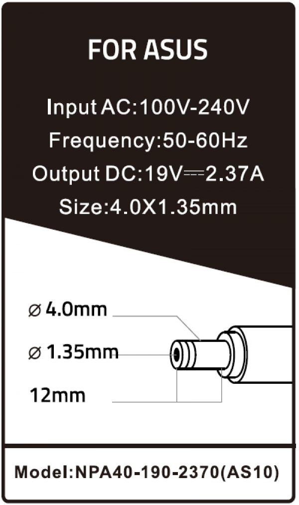 NPA40-190-2370 (AS10) ** Gembird punjac za laptop 40W-19V-2.37A, 4.0x1.35mm black (655 Alt=AS14)