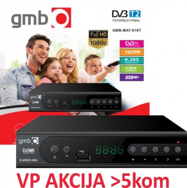 GMB-MAT-818T **DVB-T2 SET TOP BOX USB/HDMI/Scart/RF-out, PVR,Full HD, H265, hdmi-kabl, modulator1486