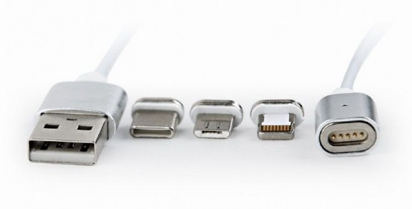 GEMBIRD X-CC-USB2-AMLM31-1M Magnetic USB charging combo 3-in-1 cable, silver, 1 m