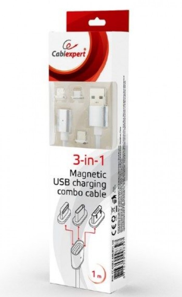 GEMBIRD X-CC-USB2-AMLM31-1M Magnetic USB charging combo 3-in-1 cable, silver, 1 m