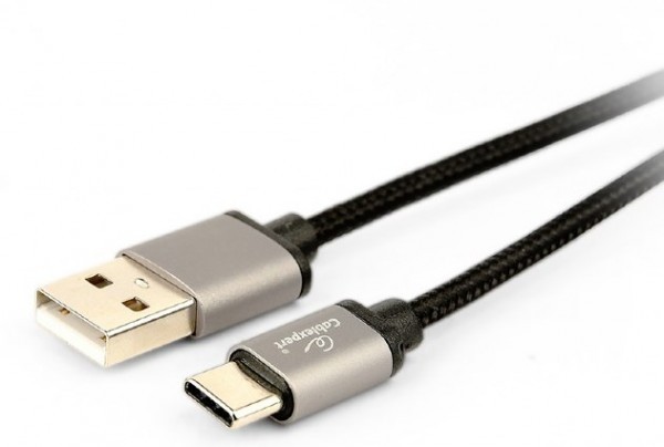 GEMBIRD CCB-mUSB2B-AMCM-6  Cotton braided Type-C USB cable with metal connectors, 1.8 m, black