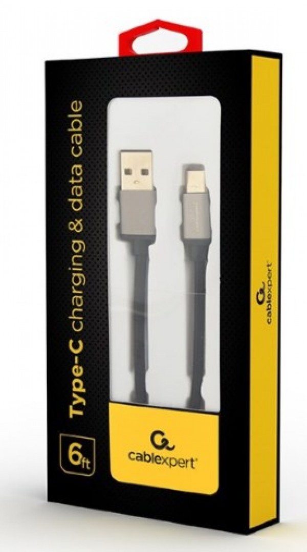 GEMBIRD CCB-mUSB2B-AMCM-6  Cotton braided Type-C USB cable with metal connectors, 1.8 m, black