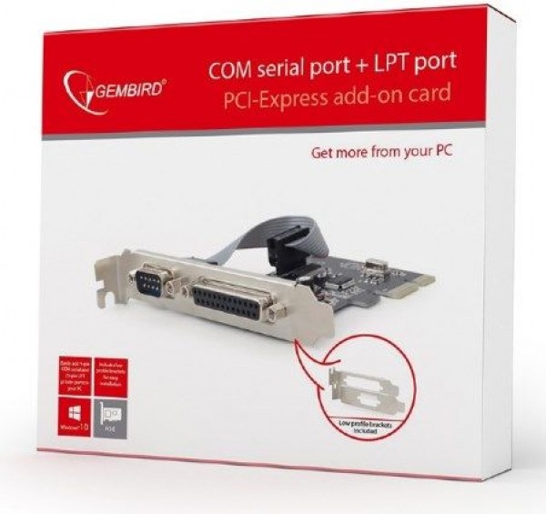 GEMBIRD PEX-COMLPT-01  COM serial port+LPT port PCI-Express add-on card, +extra low-profile bracket