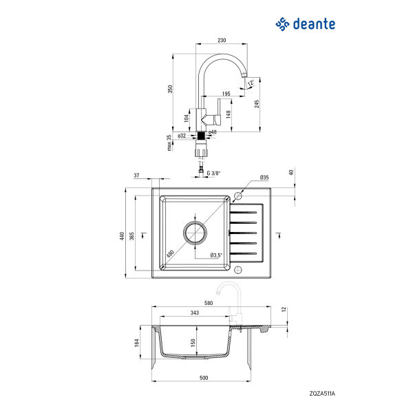 Deante set sudopera ZQZ 211A+ slavina BEN 262M