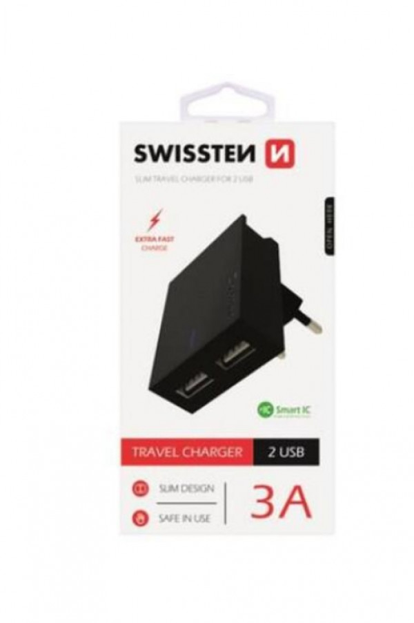 PUNJAC ZA MOBILNI 2XUSB 3A CRNA SWISSTEN