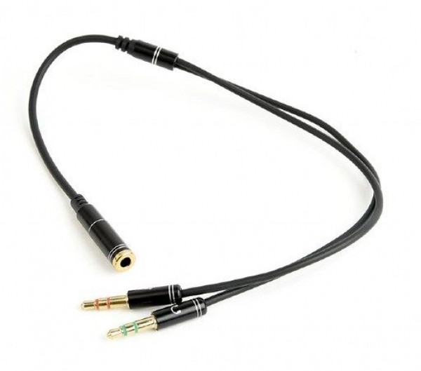 GEMBIRD CCA-418M  3.5mm Headphone Mic Audio Y Splitter Cable Female to 2x3.5mm Male adapter, Metal