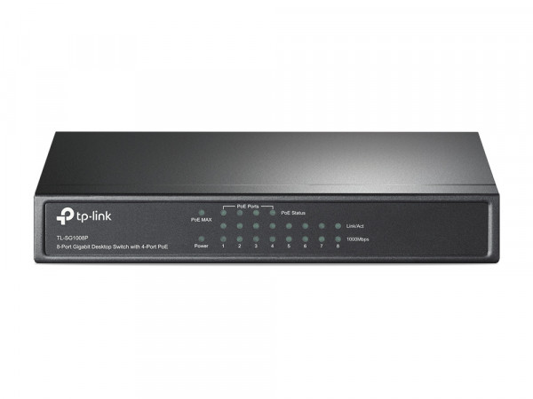 Tp Link PoE svič 8-port Gigabit 101001000Mbs, 4 PoE porta 802.3af do 53W,