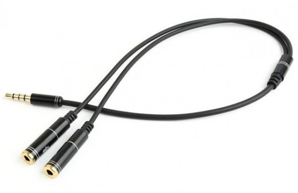 GEMBIRD CCA-417M  2x 3.5 mm(slusalice i mikrofon) Metalni adapter na 1x 3.5mm(4 pin) cable, 0.2m crn