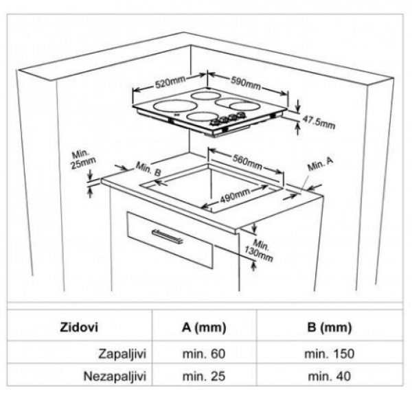 KONČAR Ugradni set UGS-2 /UPV659TV + UKE 6040 K.CM1/