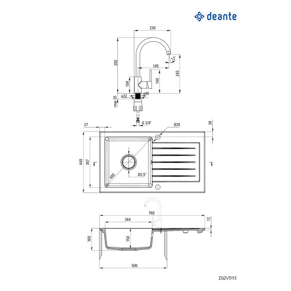 Deante set sudopera ZQZ N113+ slavina BEU B62m