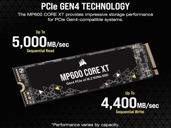 CORSAIR SSD MP600 CORE XT 2TB NVMe M.2 Gen4 PCIe x4 crna