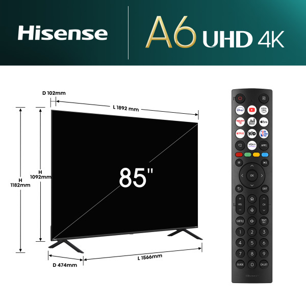 HISENSE 85 inča 85A6N LED 4K UHD Smart TV