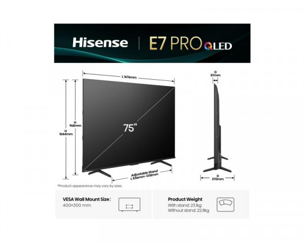 HISENSE 75 inča 75E7Q PRO QLED 4K UHD Smart TV