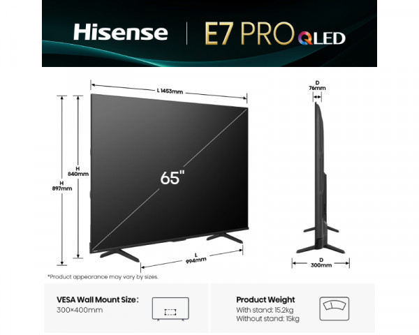 HISENSE 65 inča 65E7Q PRO QLED 4K UHD Smart TV