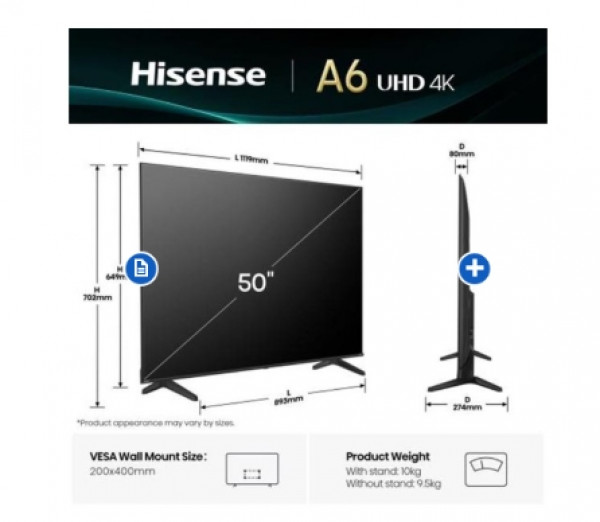 HISENSE 50 inča 50A6Q 4K UHD Smart TV