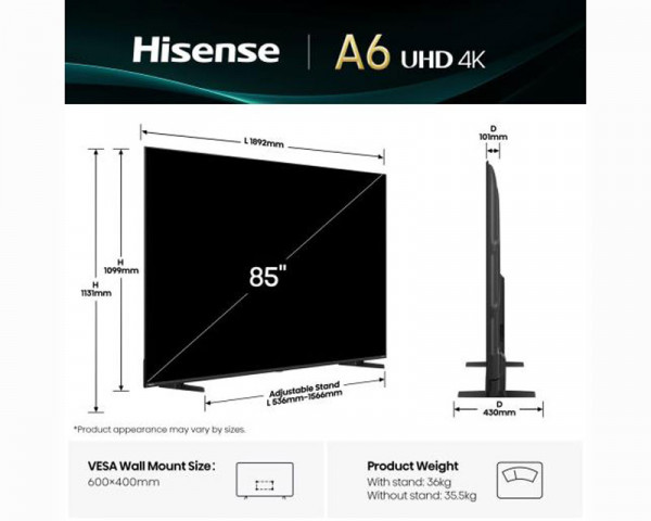 HISENSE 85 inča 85A6Q LED 4K UHD Smart TV