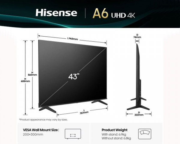 HISENSE 43 inča 43A6Q 4K UHD Smart TV