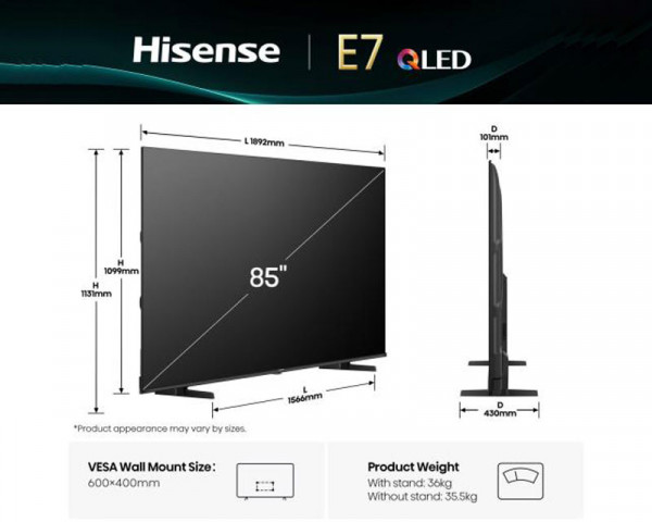 HISENSE 85 inča 85E7Q QLED 4K UHD Smart TV 