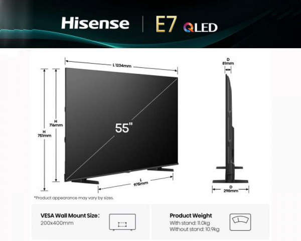 HISENSE 55 inča 55E7Q QLED 4K UHD Smart TV 