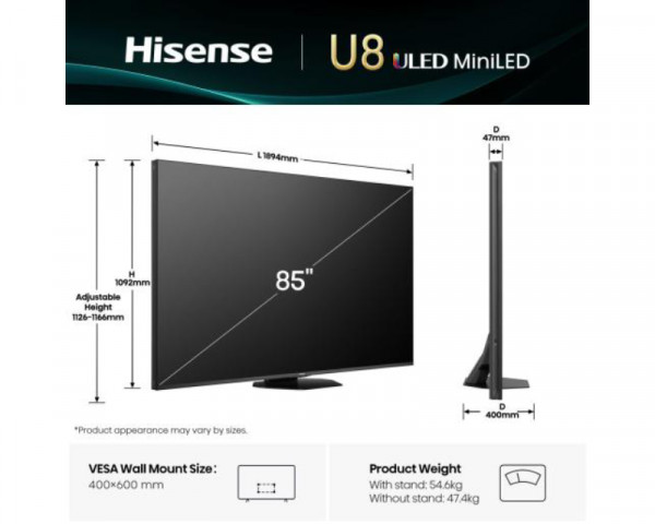HISENSE 85 inča 85U8Q ULED Mini-LED 4K UHD Smart TV
