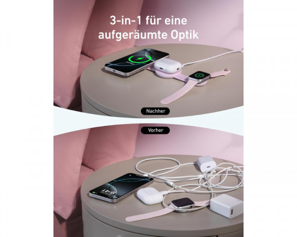 ANKER MagGo Bežični 3u1 sklopivi punjač roze