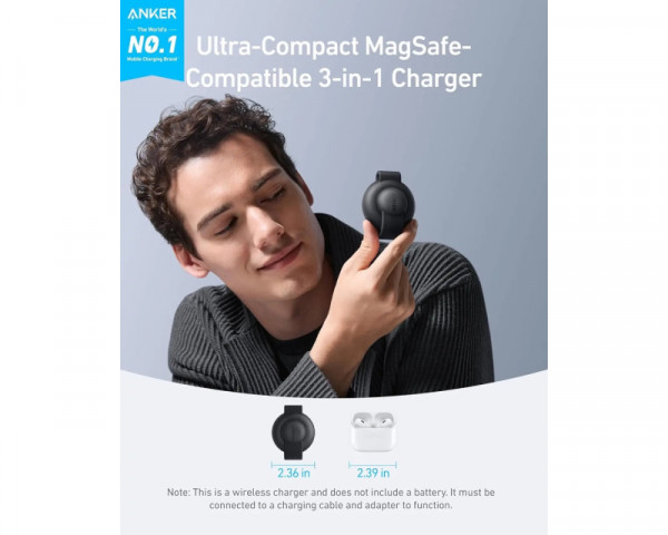 ANKER MagGo Bežični 3u1 sklopivi punjač, crni