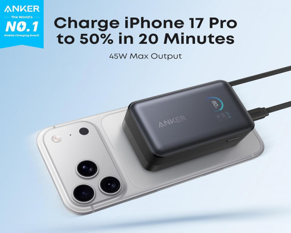 ANKER Nano 10000mAh, 45W, sa ugrađenim USB-C kablom na izvlačenje, Power Bank crni