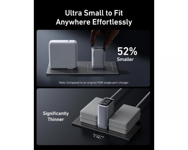 ANKER Prime 100W GaN zidni brzi punjač, 3-porta (2x USB-C i 1x USB-A) srebrni