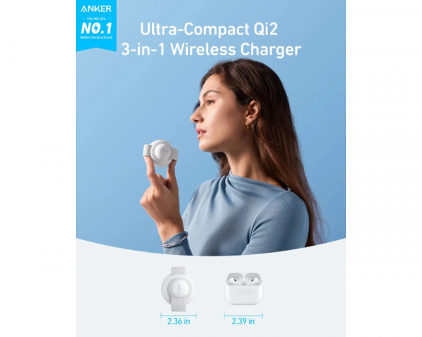 ANKER MagGo Bežični 3u1 sklopivi punjač beli