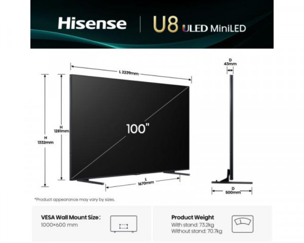 HISENSE 100U8Q ULED Mini-LED 4K UHD Smart TV