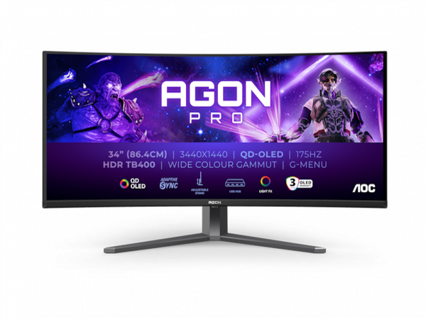 AOC Monitor AG346UCD 34 inch OLED, zakrivljen 3440X1440 1750,03 ms HDMI X2,DP,USBA Sync VESA zvucnici