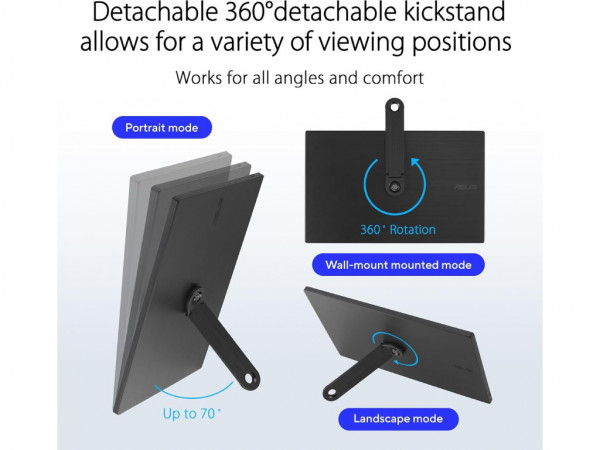 ASUS Monitor ZenScreen MB166CR 15.6 inch IPS 1920x1080 60Hz 5ms GtG USB C prenosni crna