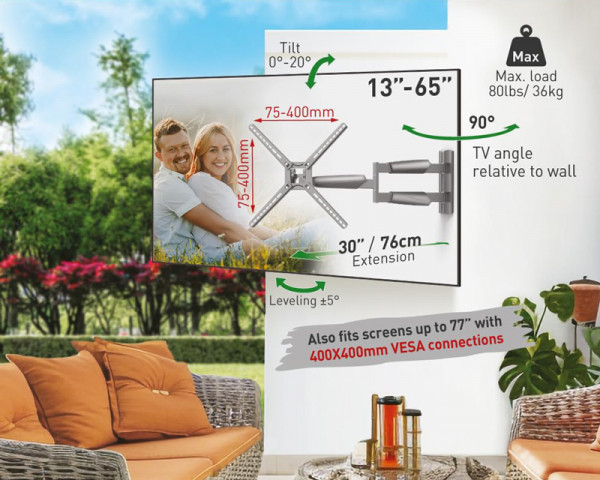 BARKAN BM343XLOD LCD TV zglobni zidni nosač do 65 inča sivi