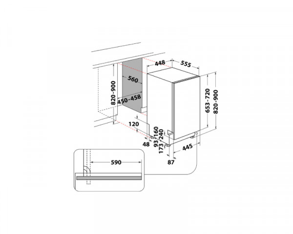 WHIRLPOOL WH6IB10BS7LA0 ugradna mašina za pranje sudova 45cm